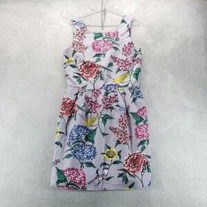 Boden Dress Womens 6 Purple Floral Bird Print Sheath Knee Length Summer